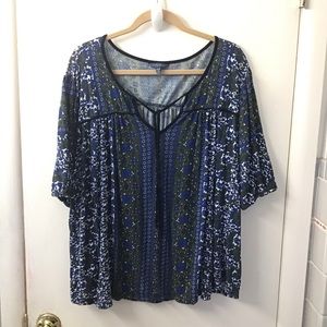 Lucky Brand Blue and Green flowy floral top